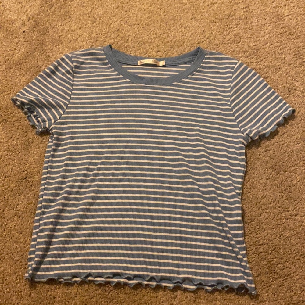 light blue and white lettuce edge crop top